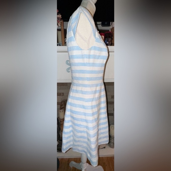 Lilly Pulitzer Rylan Flutter Blue Lurex Boucle Stripe Daisy Pearl Lace Dress Sz6 - Picture 13 of 15